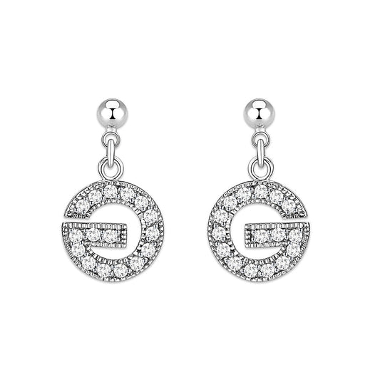 LO5W109 - Rhodium Brass Earrings with AAA Grade CZ  in Clear-0