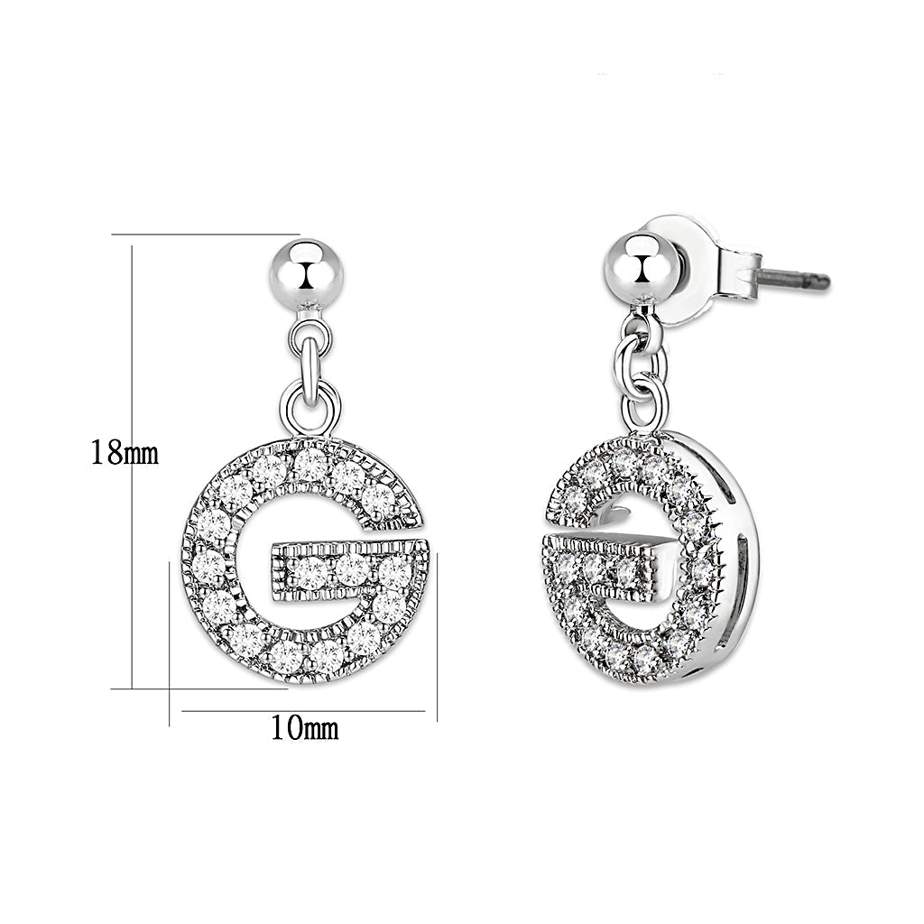 LO5W109 - Rhodium Brass Earrings with AAA Grade CZ  in Clear-1