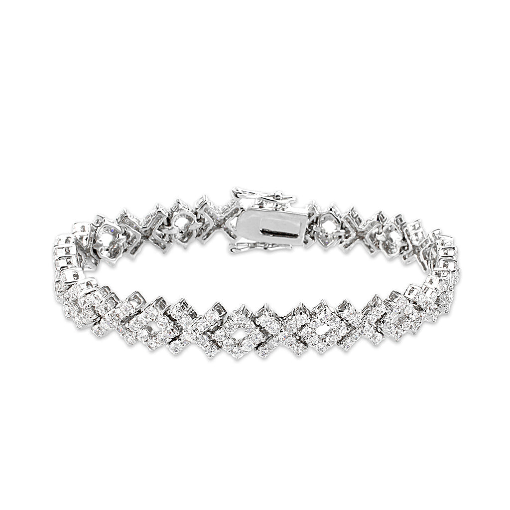 LO5W113 - Brass  Bracelet with AAA Grade CZ  in Clear Rhodium Plated-7"-0