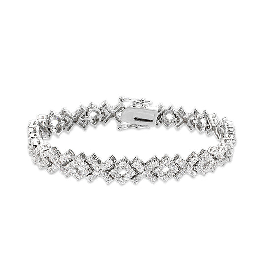 LO5W113 - Brass  Bracelet with AAA Grade CZ  in Clear Rhodium Plated-7"-0