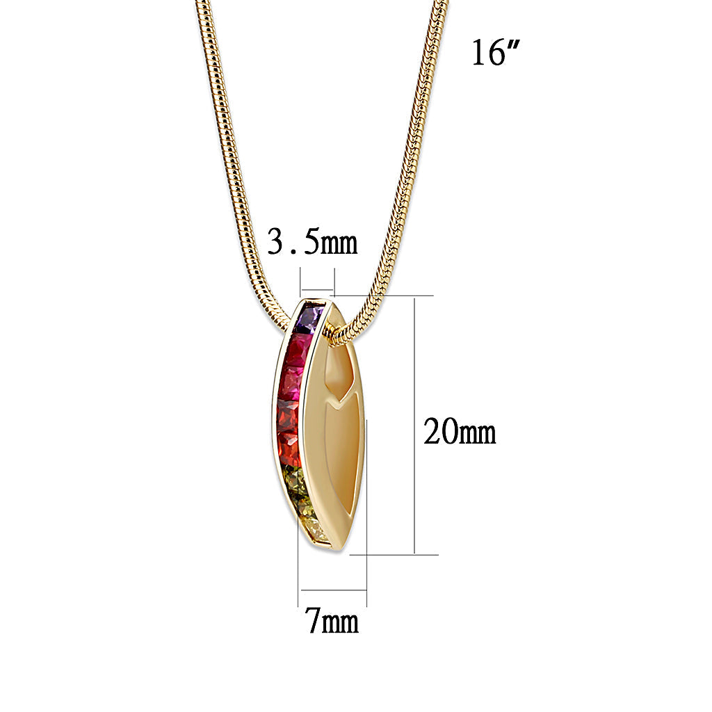 LO5W114- Brass  Pendant With 16" Chain with Crystal Glass IN Multi Color ION Plated-2