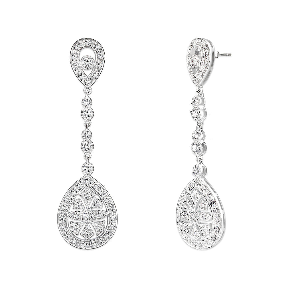 LO5W120 - Brass  Earrings with AAA Grade CZ  in Clear-1