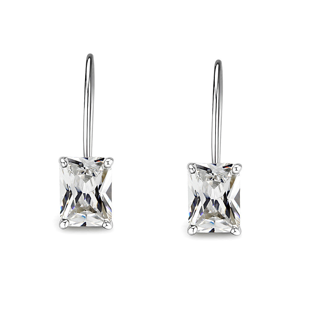 LO5S123 - Sterling Silver  Earrings With  CZ Clear In High Polished( No Plated)-0