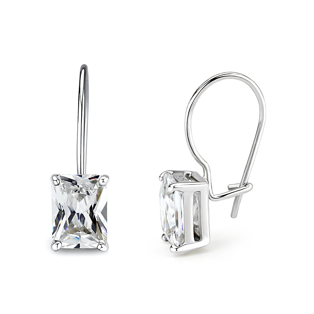 LO5S123 - Sterling Silver  Earrings With  CZ Clear In High Polished( No Plated)-1