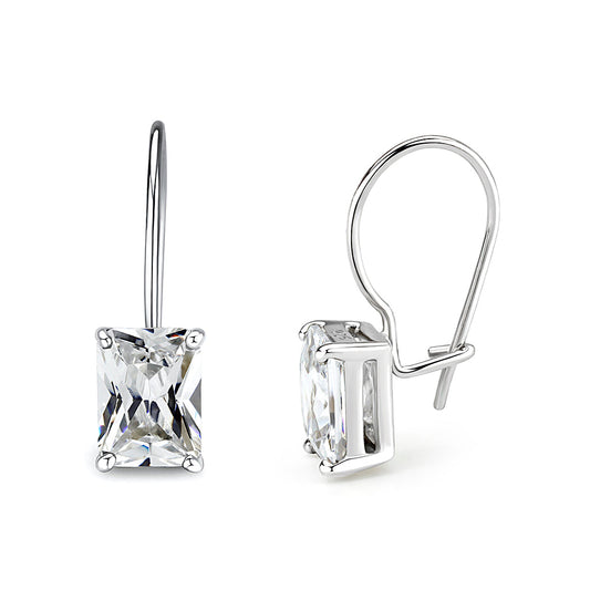 LO5S123 - Sterling Silver  Earrings With  CZ Clear In High Polished( No Plated)-1