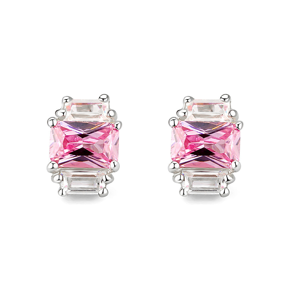 LO5S124 - Sterling Silver  Earrings With  CZ Pink In High Polished( No Plated)-0