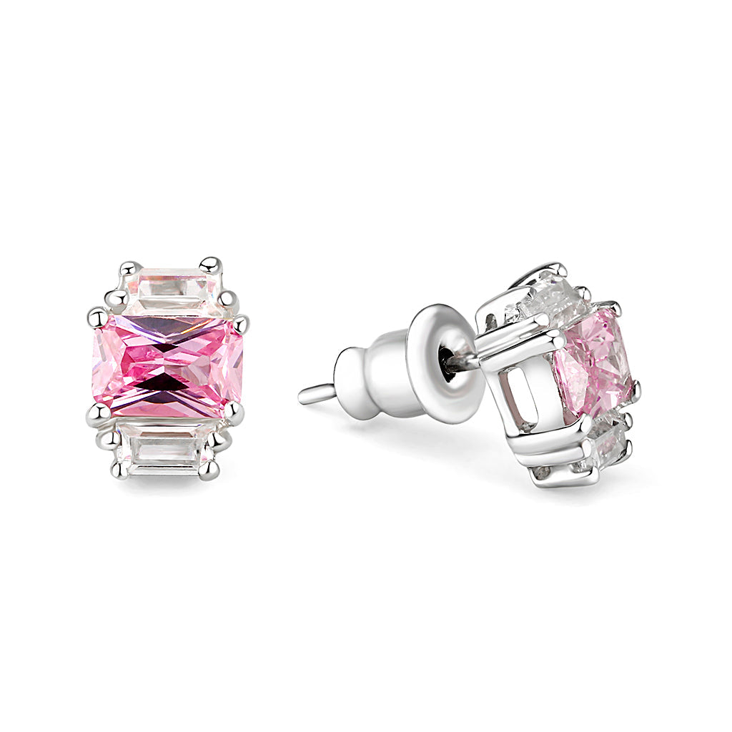 LO5S124 - Sterling Silver  Earrings With  CZ Pink In High Polished( No Plated)-1