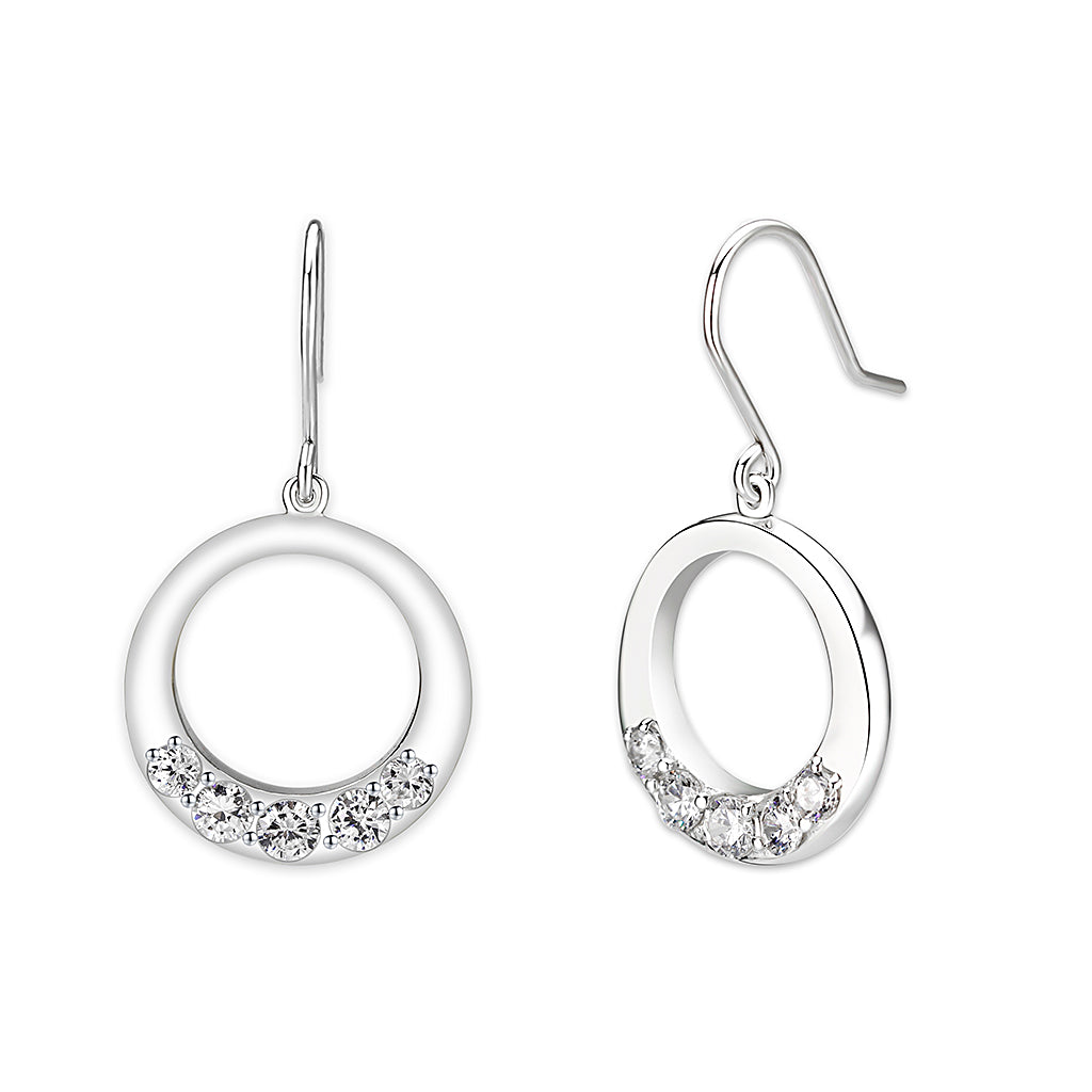 LO5S126 - Sterling Silver  Earrings With  CZ Clear In High Polished( No Plated)-1