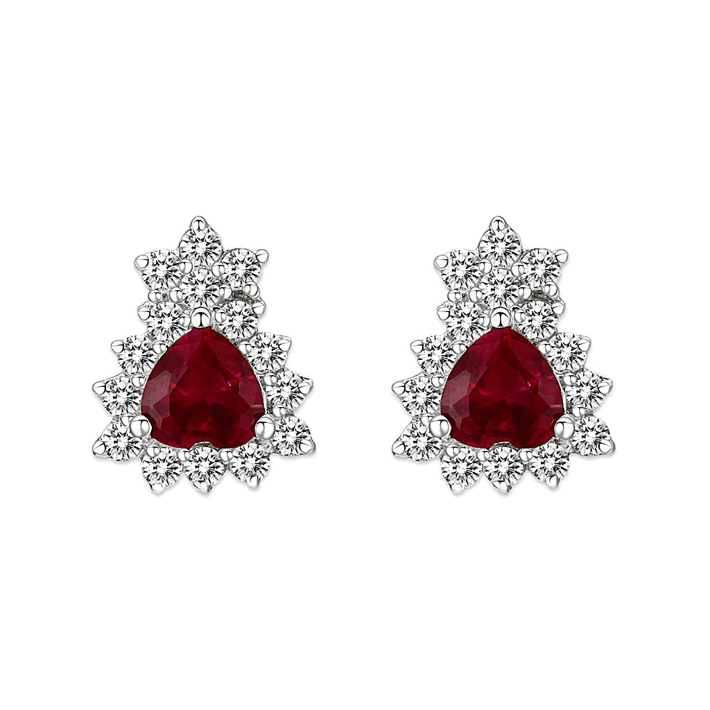 LO5S127 - Sterling Silver  Earrings With  CZ Red In High Polished( No Plated)-0