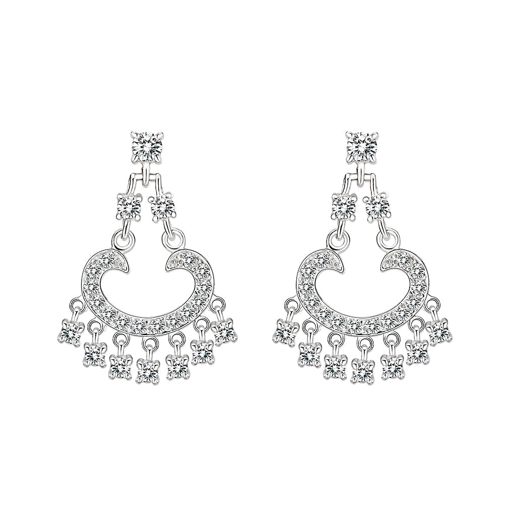 LO5S128 - Sterling Silver  Earrings With  CZ Clear In High Polished( No Plated)-0