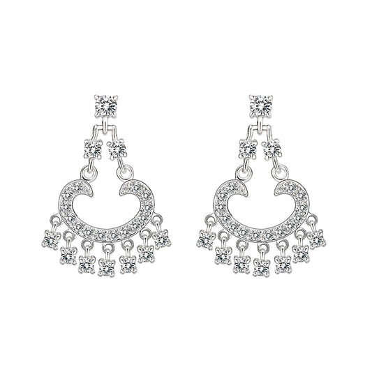 LO5S128 - Sterling Silver  Earrings With  CZ Clear In High Polished( No Plated)-0