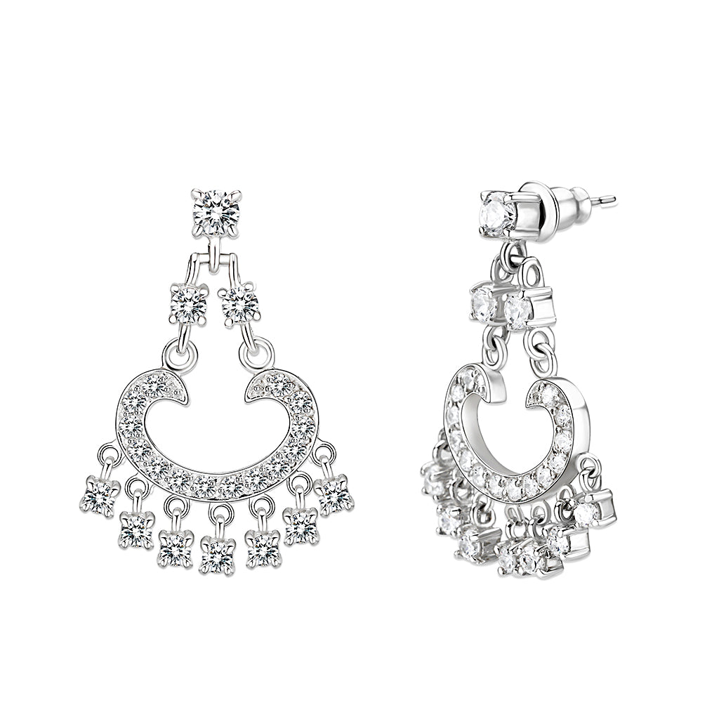 LO5S128 - Sterling Silver  Earrings With  CZ Clear In High Polished( No Plated)-1
