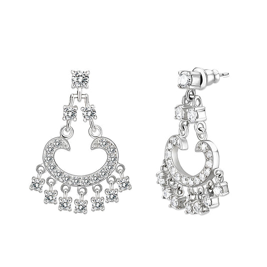 LO5S128 - Sterling Silver  Earrings With  CZ Clear In High Polished( No Plated)-1