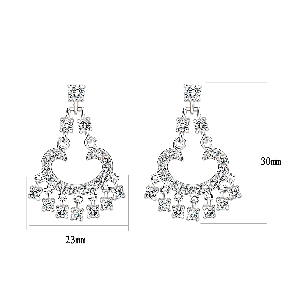 LO5S128 - Sterling Silver  Earrings With  CZ Clear In High Polished( No Plated)-2