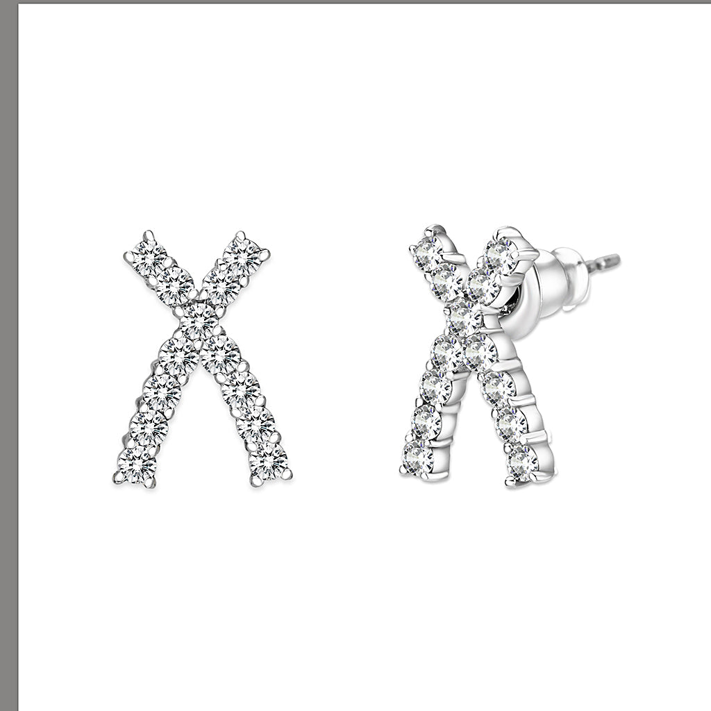 LO5S129 - Sterling Silver  Earrings With  CZ Clear In High Polished( No Plated)-1