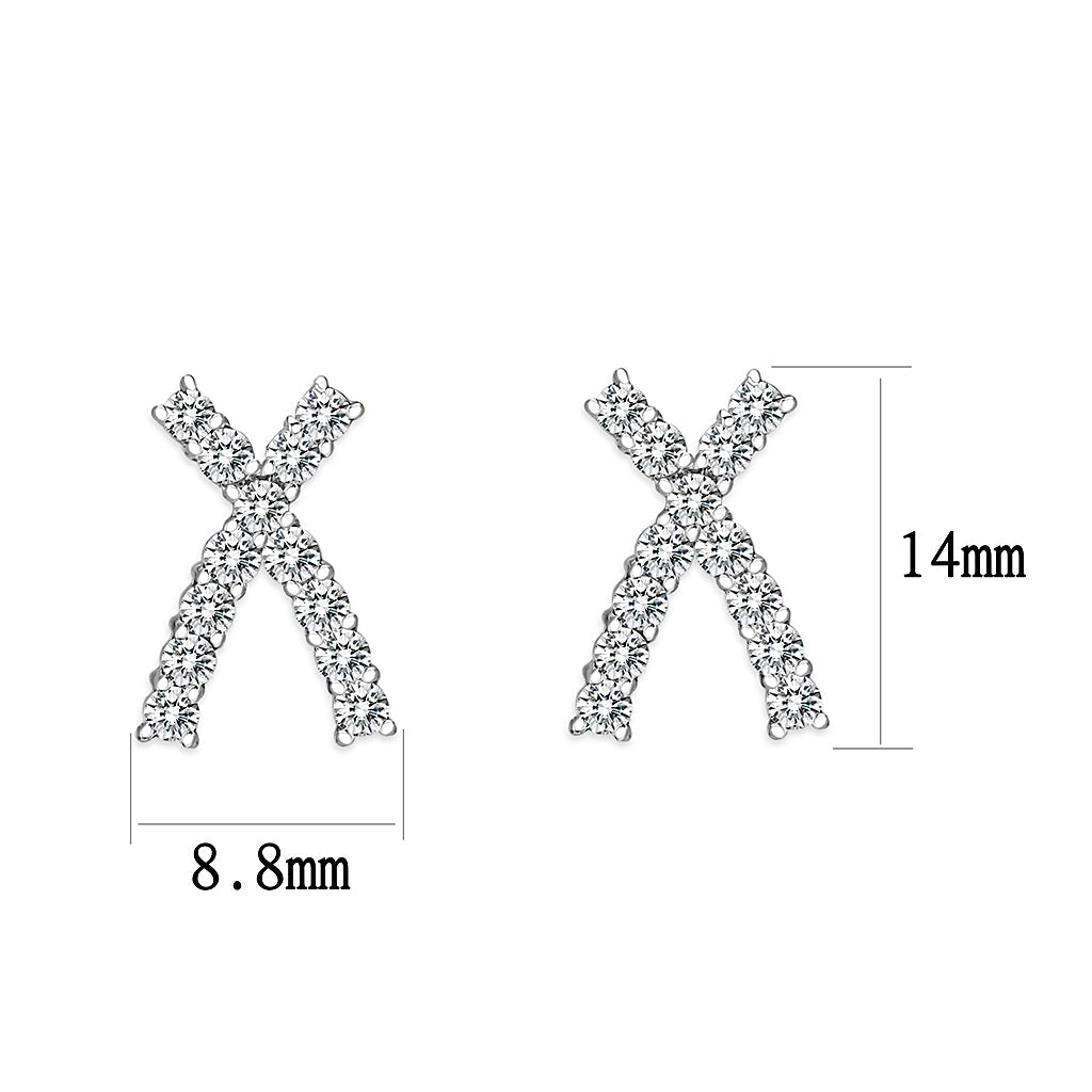 LO5S129 - Sterling Silver  Earrings With  CZ Clear In High Polished( No Plated)-2