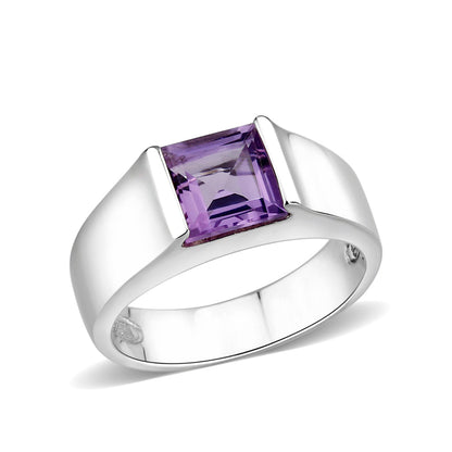 LO5S228- Sterling Silver Ring with CZ In Amethysts High Polished( NO Plating)-0