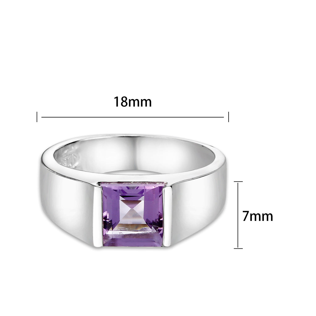 LO5S228- Sterling Silver Ring with CZ In Amethysts High Polished( NO Plating)-1