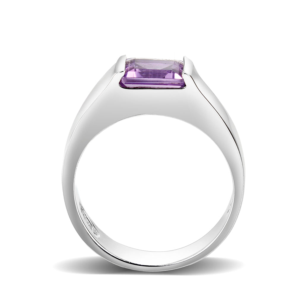 LO5S228- Sterling Silver Ring with CZ In Amethysts High Polished( NO Plating)-2