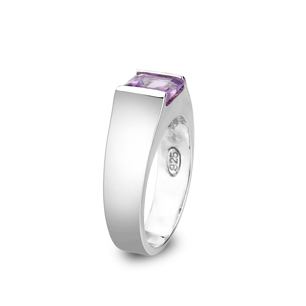 LO5S228- Sterling Silver Ring with CZ In Amethysts High Polished( NO Plating)-3