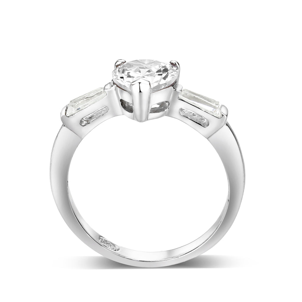 LO5S230- Sterling Silver Ring with CZ In Clear High Polished( NO Plating)-2