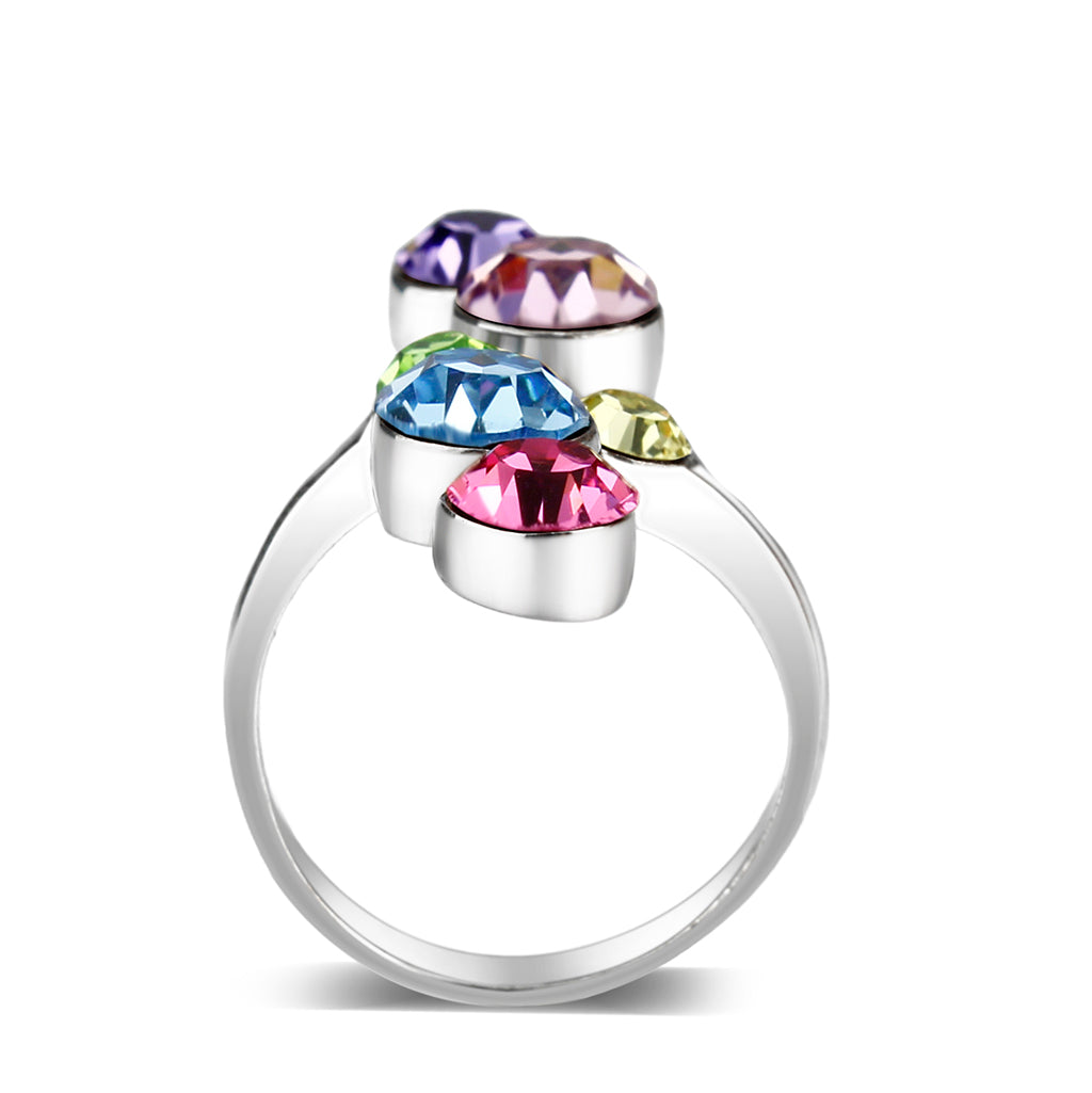 LO5S231- Sterling Silver Ring with CZ In Multi Color High Polished( NO Plating)-2