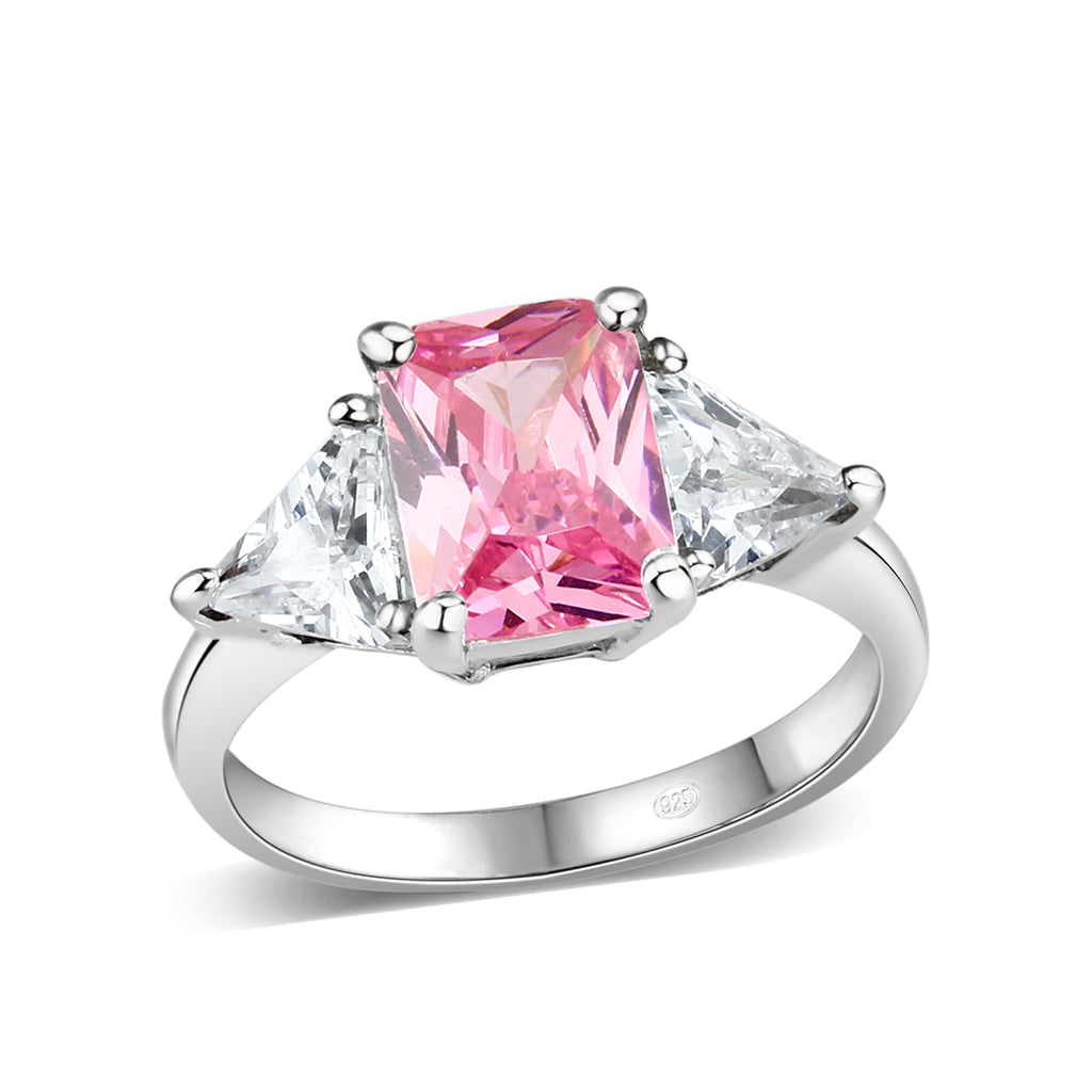 LO5S232- Sterling Silver Ring with CZ In Pink High Polished( NO Plating)-0