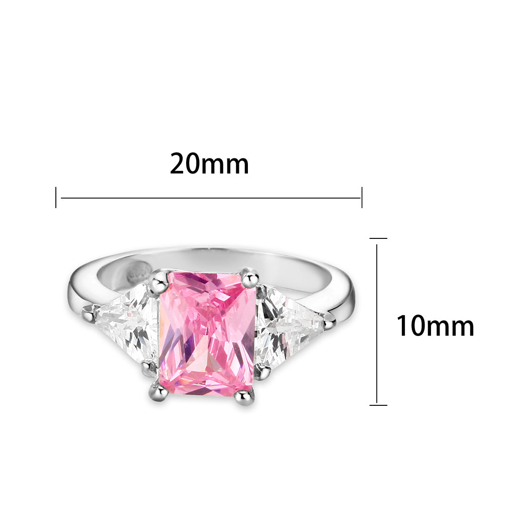 LO5S232- Sterling Silver Ring with CZ In Pink High Polished( NO Plating)-1