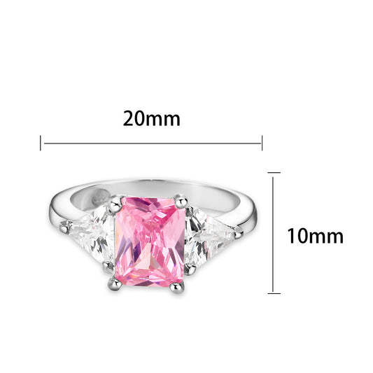 LO5S232- Sterling Silver Ring with CZ In Pink High Polished( NO Plating)-1