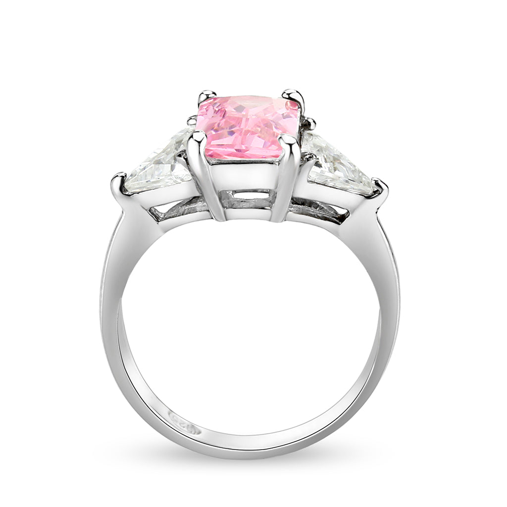 LO5S232- Sterling Silver Ring with CZ In Pink High Polished( NO Plating)-2