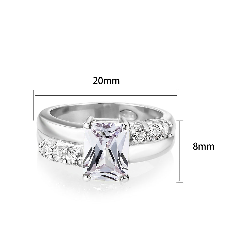 LO5S233- Sterling Silver Ring with CZ In Clear High Polished( NO Plating)-1