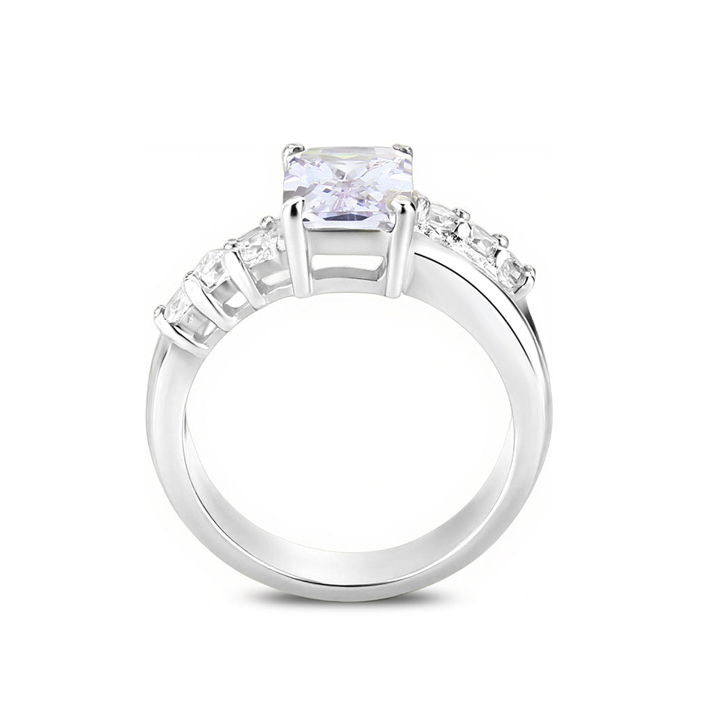 LO5S233- Sterling Silver Ring with CZ In Clear High Polished( NO Plating)-2