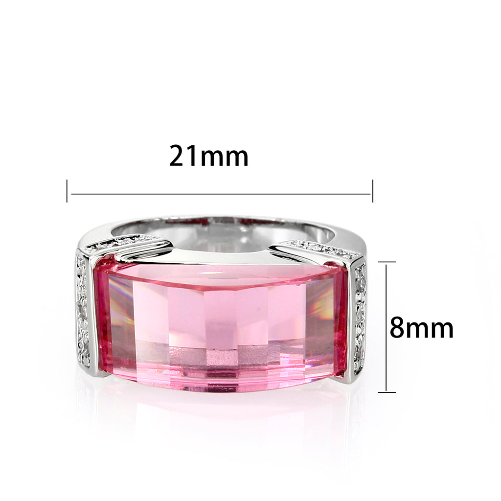 LO5W235- Brass Ring with CZ In Pink Rhodium Plated-1