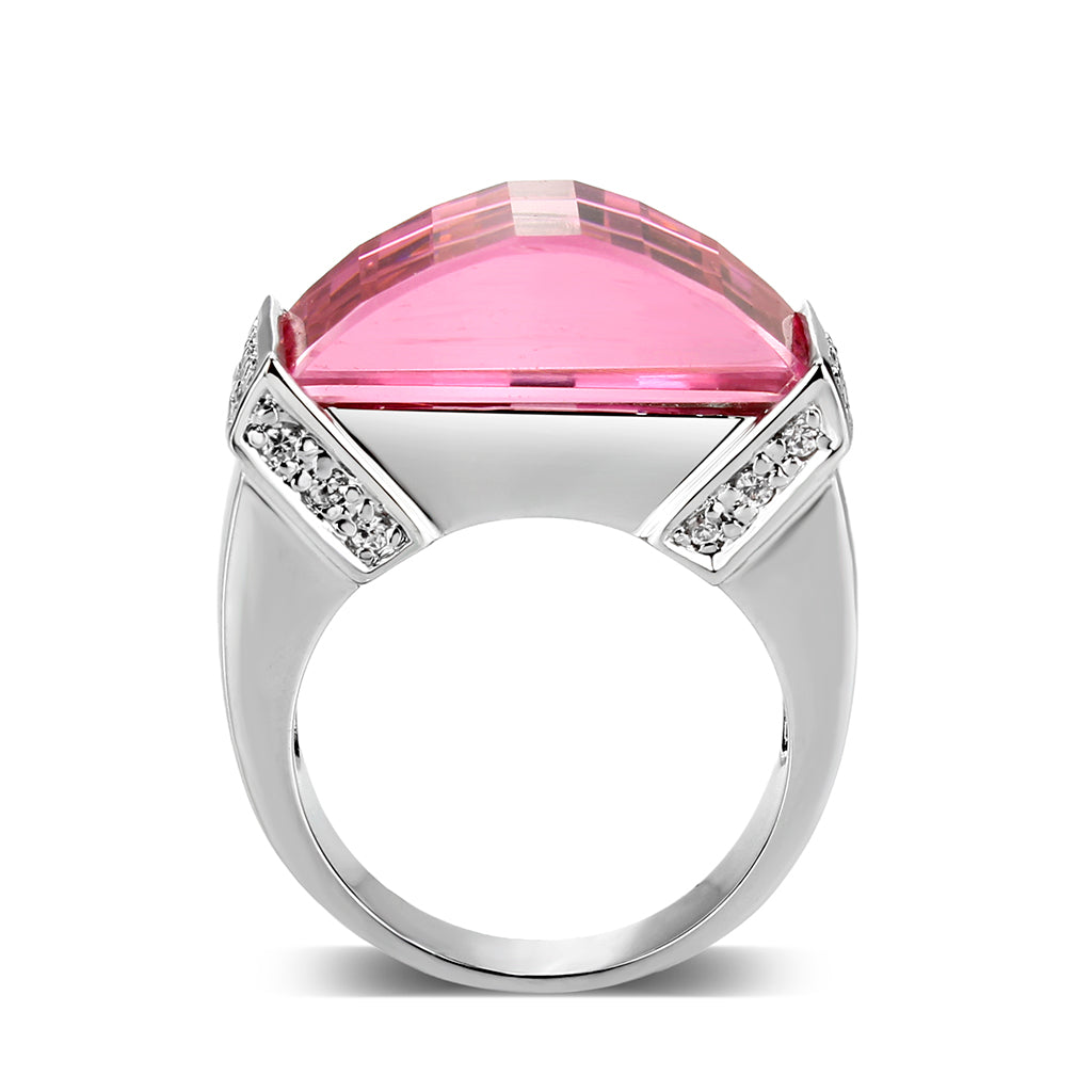 LO5W235- Brass Ring with CZ In Pink Rhodium Plated-2