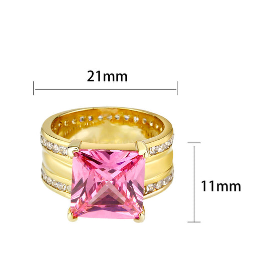 LO5W237-  Brass Ring With CZ in Pink Gold Plated-1