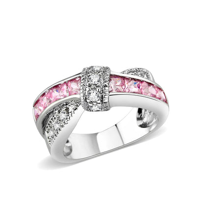 LO5W238-  Brass Ring With CZ in Pink Rhodium Plated-0