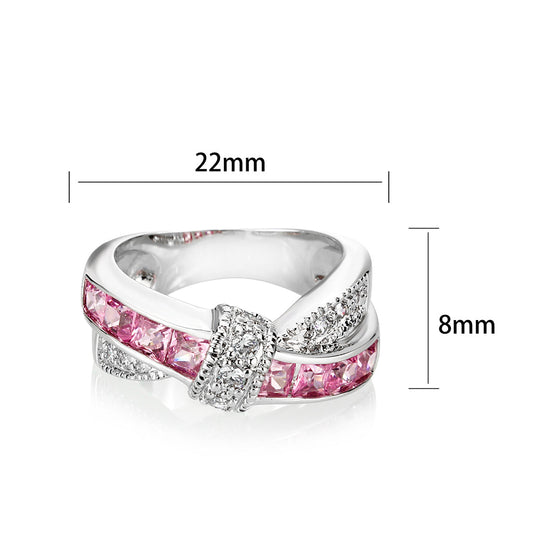 LO5W238-  Brass Ring With CZ in Pink Rhodium Plated-1