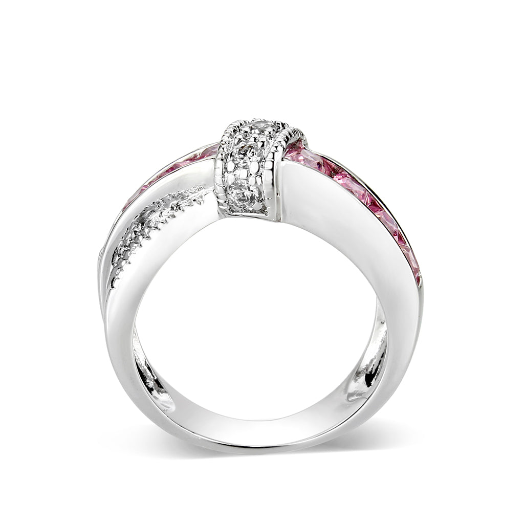 LO5W238-  Brass Ring With CZ in Pink Rhodium Plated-2