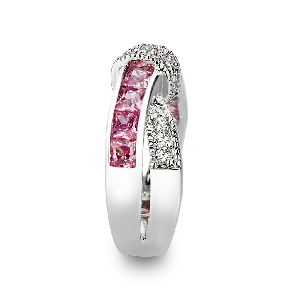 LO5W238-  Brass Ring With CZ in Pink Rhodium Plated-3