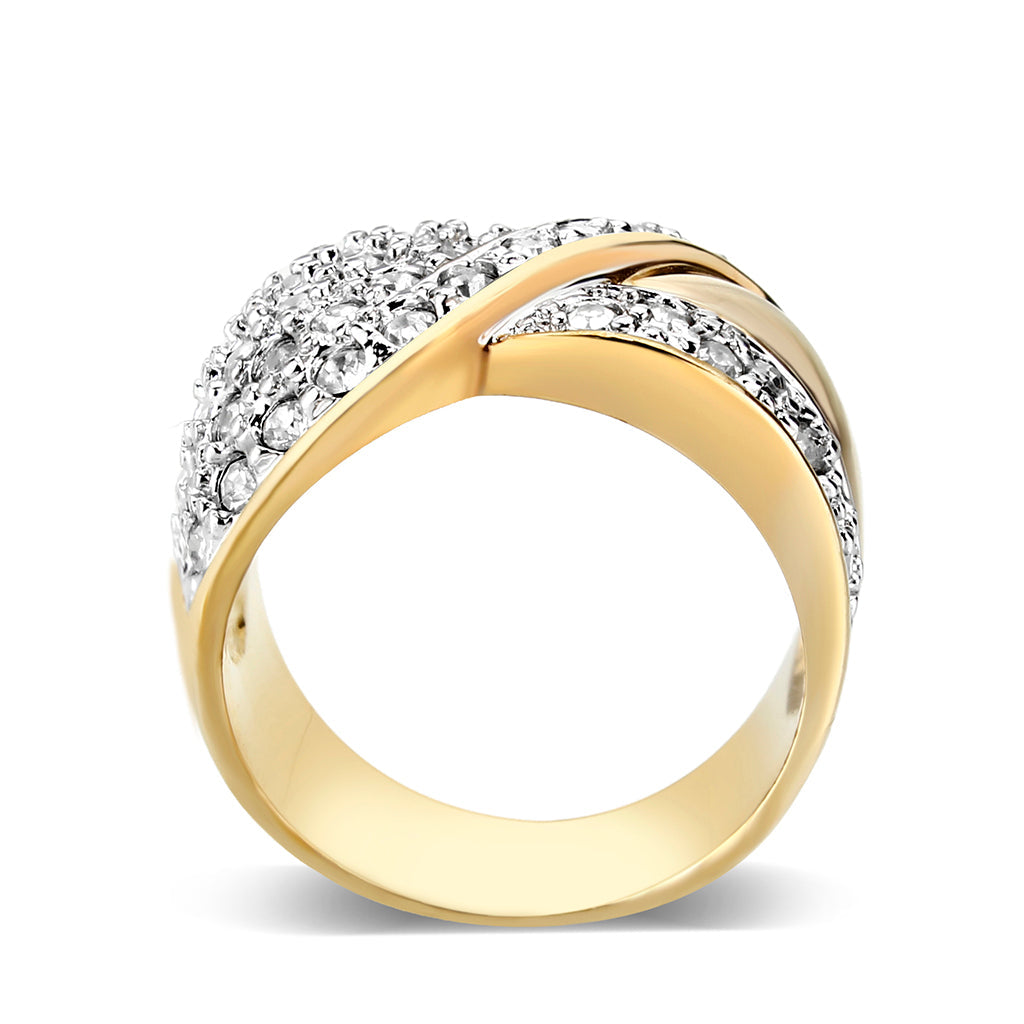 LO5W240-  Brass Ring With Synthetic Glass  in Clear Gold Plated-2