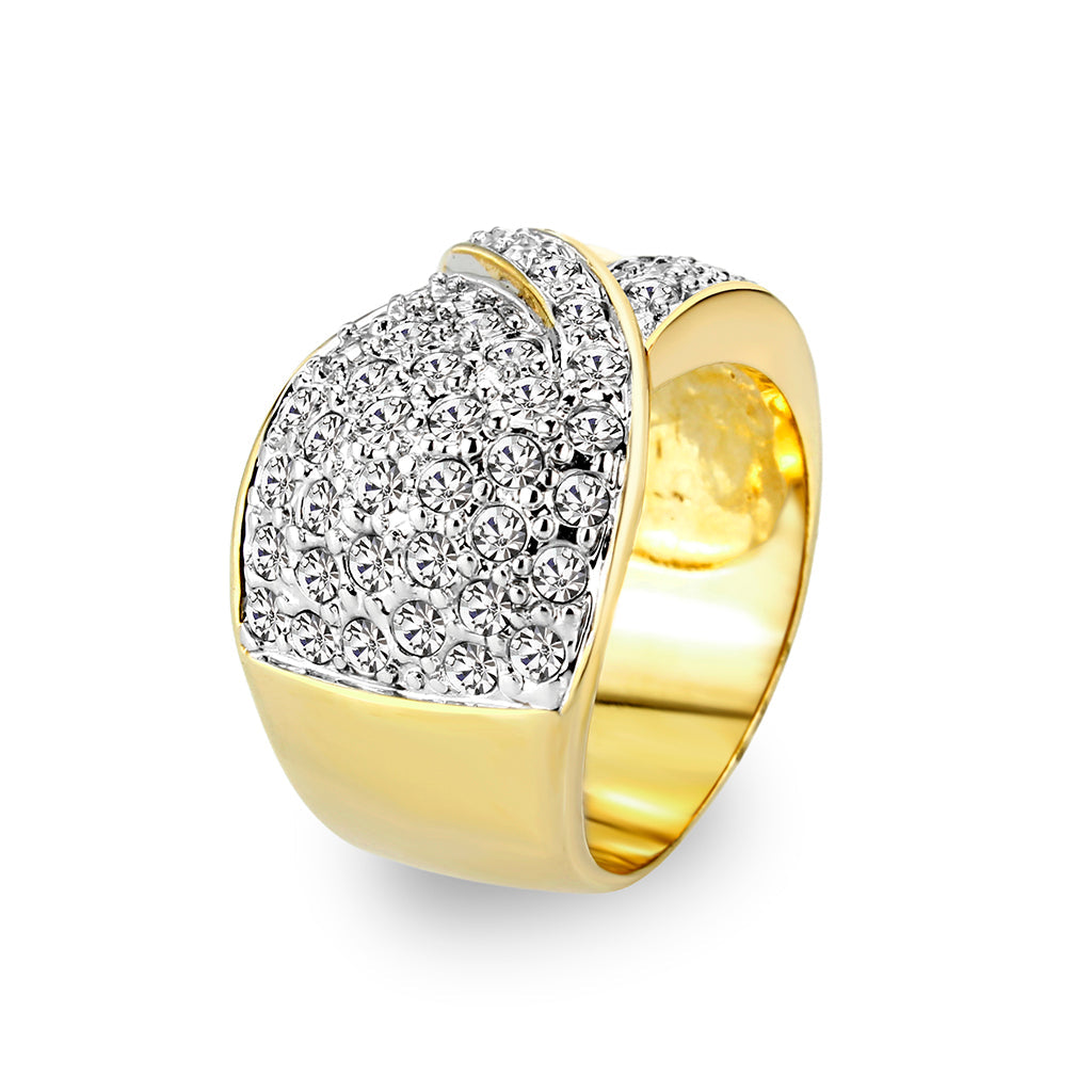 LO5W240-  Brass Ring With Synthetic Glass  in Clear Gold Plated-4