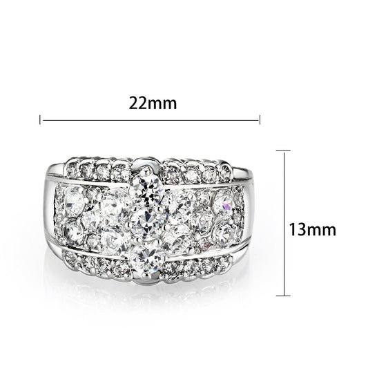 LO5W243-  Brass Ring With CZ  in Clear Rhodium Plated-1
