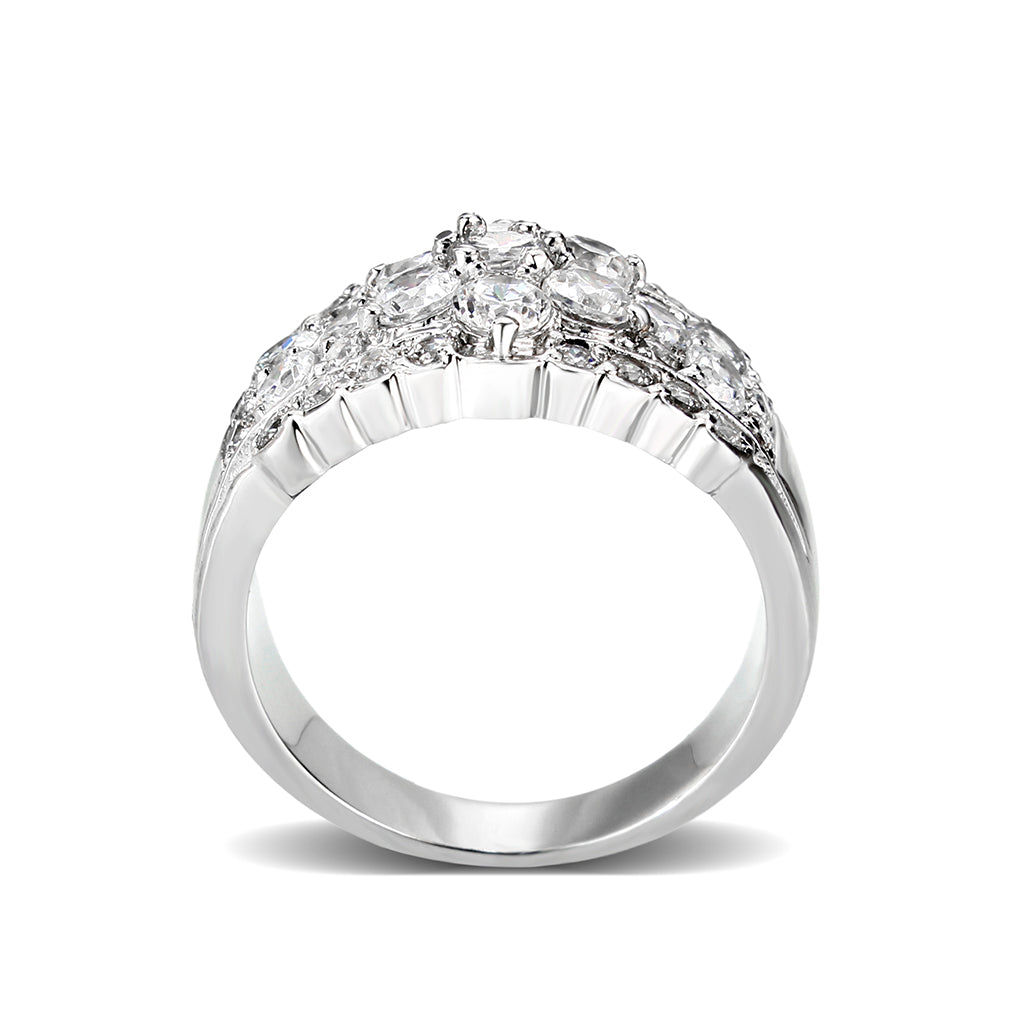 LO5W243-  Brass Ring With CZ  in Clear Rhodium Plated-2