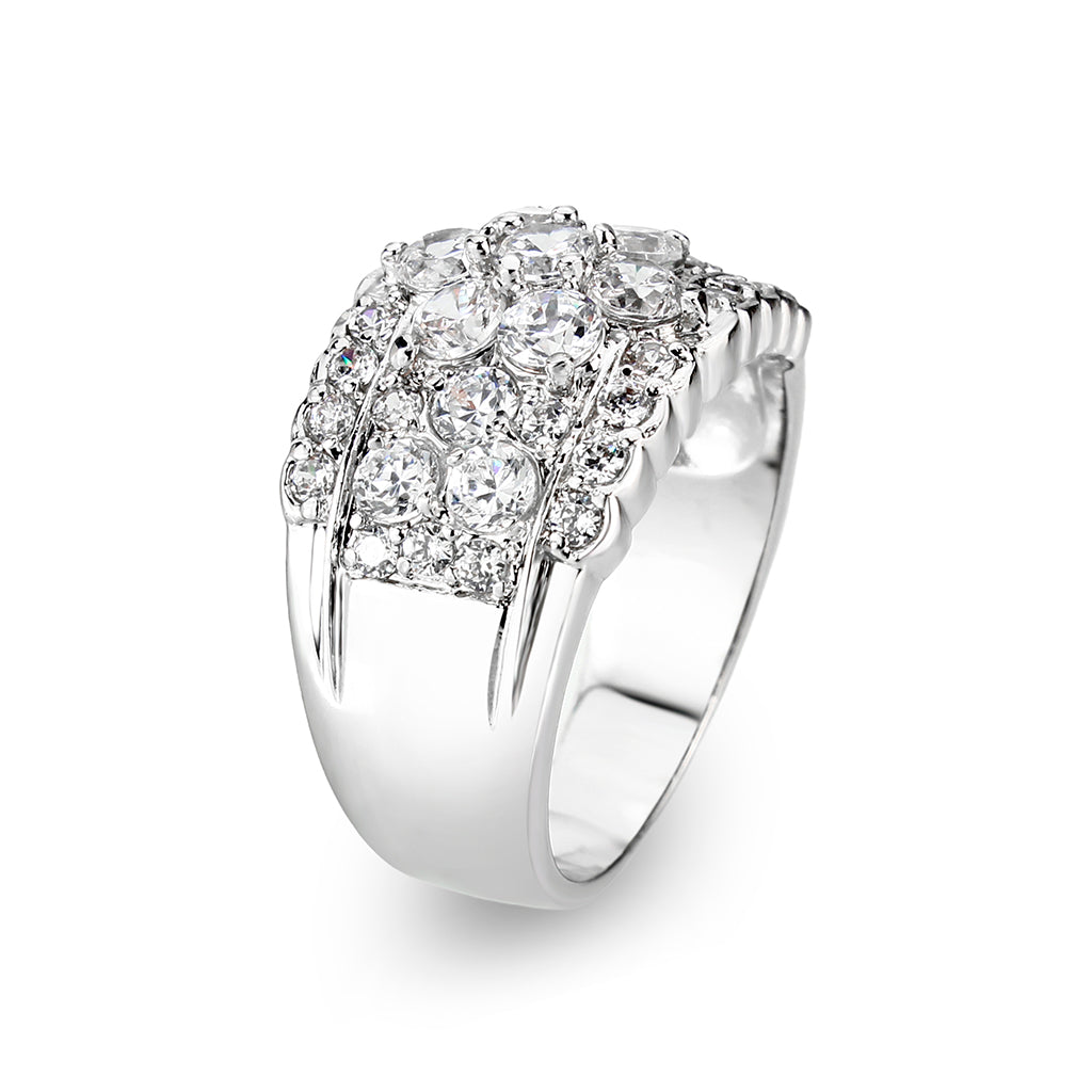 LO5W243-  Brass Ring With CZ  in Clear Rhodium Plated-3