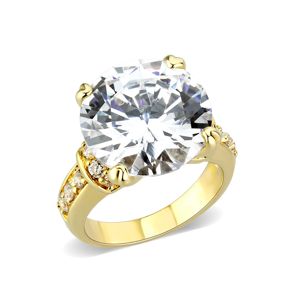 LO5W244-  Brass Ring With CZ  in Clear Gold Plated-0