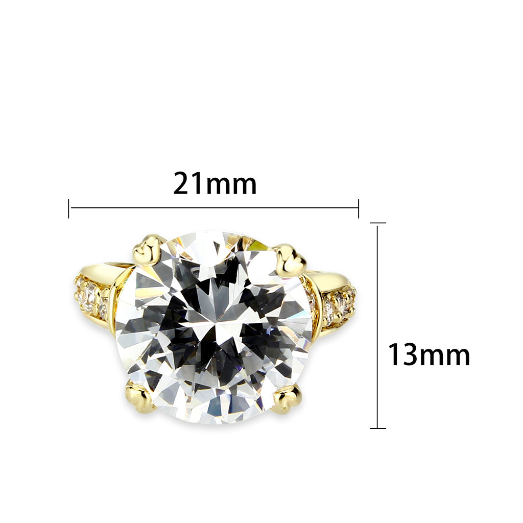LO5W244-  Brass Ring With CZ  in Clear Gold Plated-1