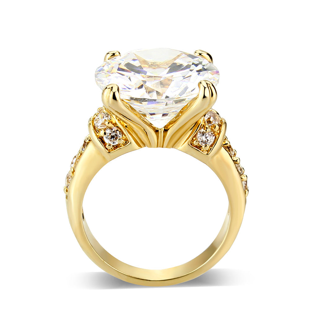 LO5W244-  Brass Ring With CZ  in Clear Gold Plated-2