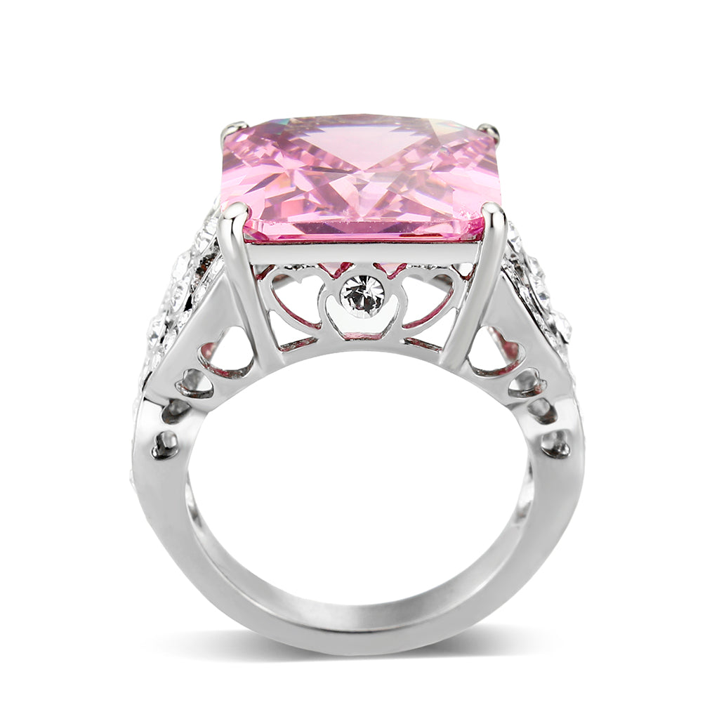 LO5W245-  Brass Ring With CZ  in Pink Rhodium Plated-2