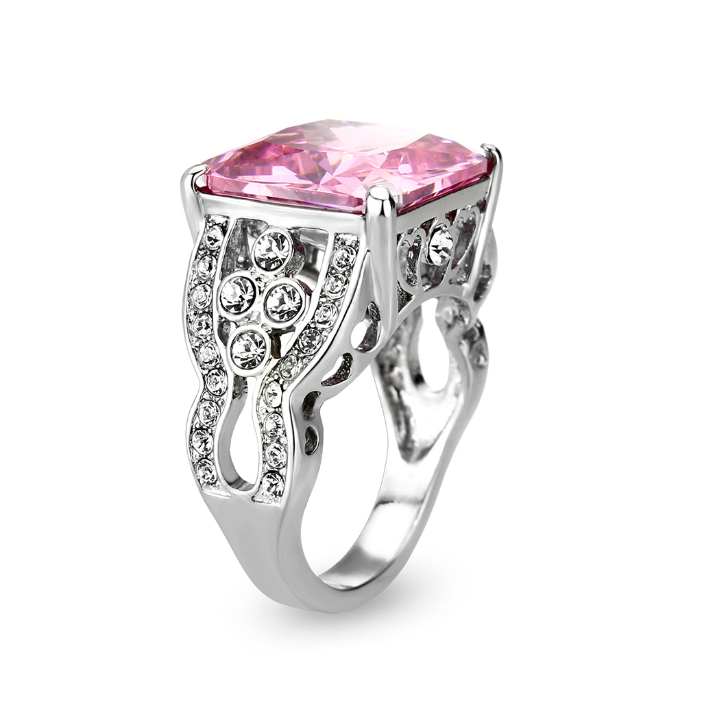 LO5W245-  Brass Ring With CZ  in Pink Rhodium Plated-3