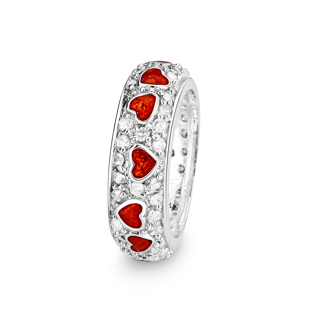 LO5W012- Rhodium Plated Ring with Crystal Glass In Red-3